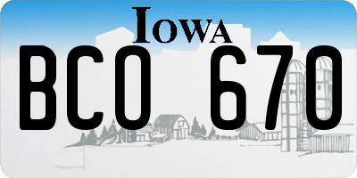 IA license plate BCO670