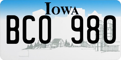 IA license plate BCO980