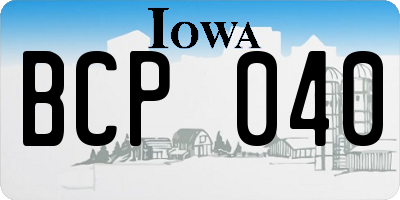 IA license plate BCP040
