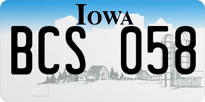 IA license plate BCS058