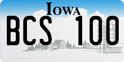 IA license plate BCS100