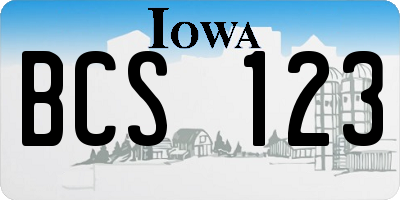 IA license plate BCS123