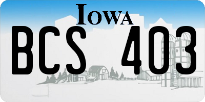 IA license plate BCS403