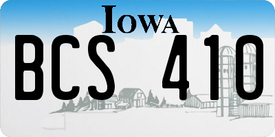 IA license plate BCS410