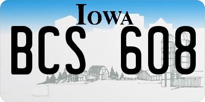 IA license plate BCS608
