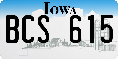 IA license plate BCS615