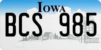 IA license plate BCS985