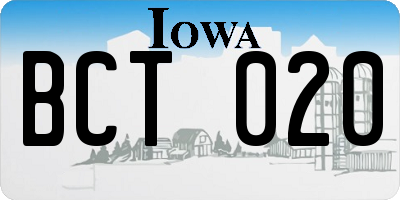 IA license plate BCT020