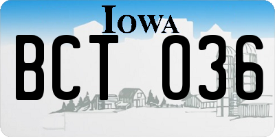 IA license plate BCT036