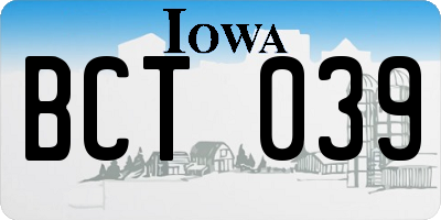 IA license plate BCT039