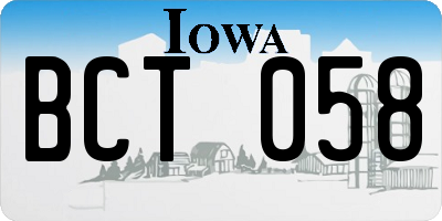 IA license plate BCT058