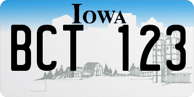 IA license plate BCT123
