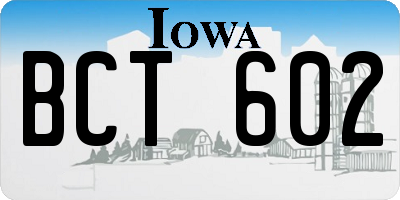 IA license plate BCT602