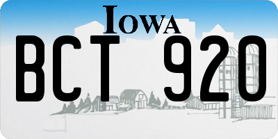 IA license plate BCT920
