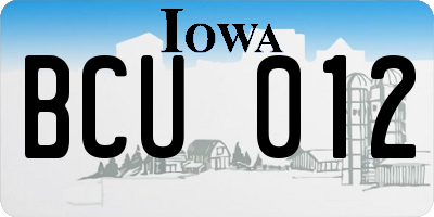IA license plate BCU012