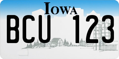 IA license plate BCU123