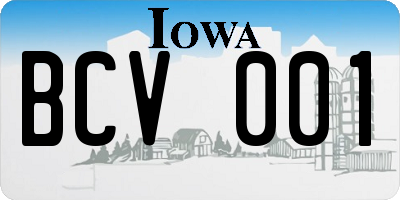 IA license plate BCV001