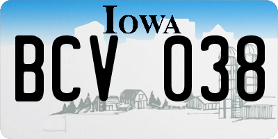 IA license plate BCV038