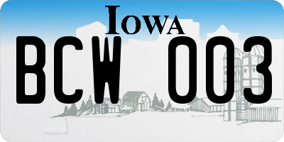 IA license plate BCW003