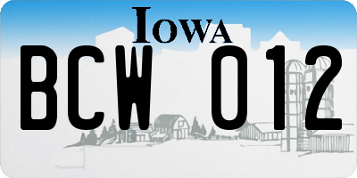 IA license plate BCW012