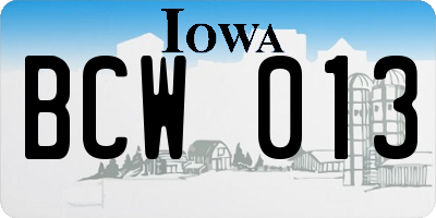IA license plate BCW013