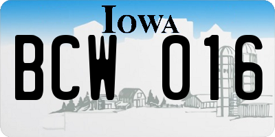 IA license plate BCW016