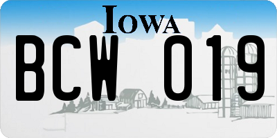IA license plate BCW019