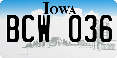 IA license plate BCW036