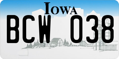 IA license plate BCW038