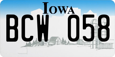 IA license plate BCW058