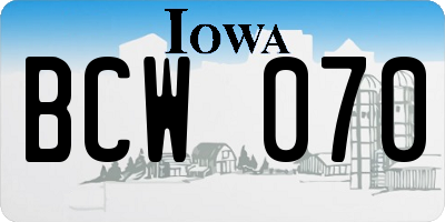 IA license plate BCW070