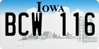 IA license plate BCW116