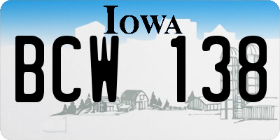 IA license plate BCW138