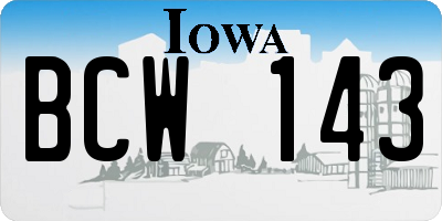 IA license plate BCW143