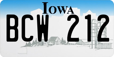 IA license plate BCW212