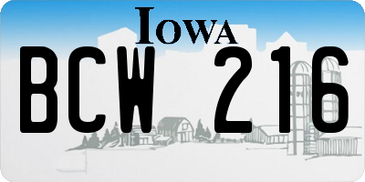 IA license plate BCW216