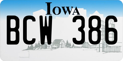 IA license plate BCW386