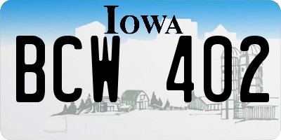 IA license plate BCW402