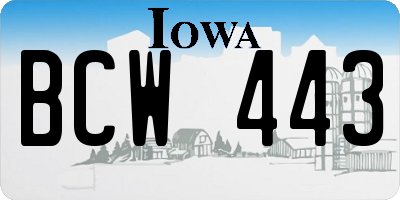 IA license plate BCW443
