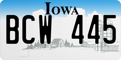 IA license plate BCW445