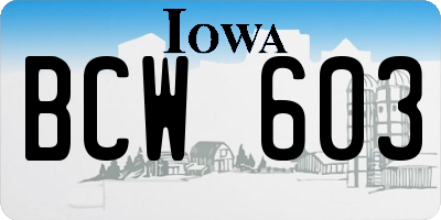 IA license plate BCW603