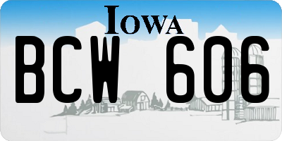 IA license plate BCW606