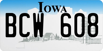 IA license plate BCW608