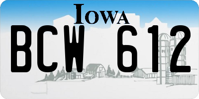 IA license plate BCW612