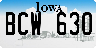 IA license plate BCW630