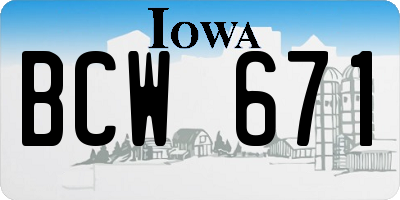 IA license plate BCW671