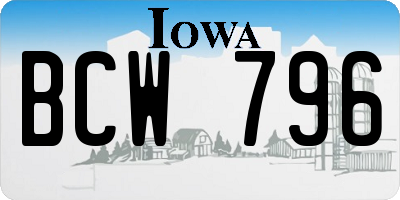 IA license plate BCW796