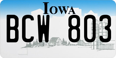 IA license plate BCW803