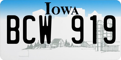 IA license plate BCW919