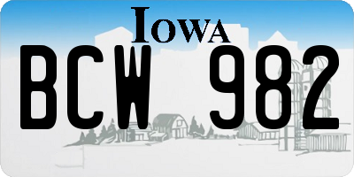 IA license plate BCW982